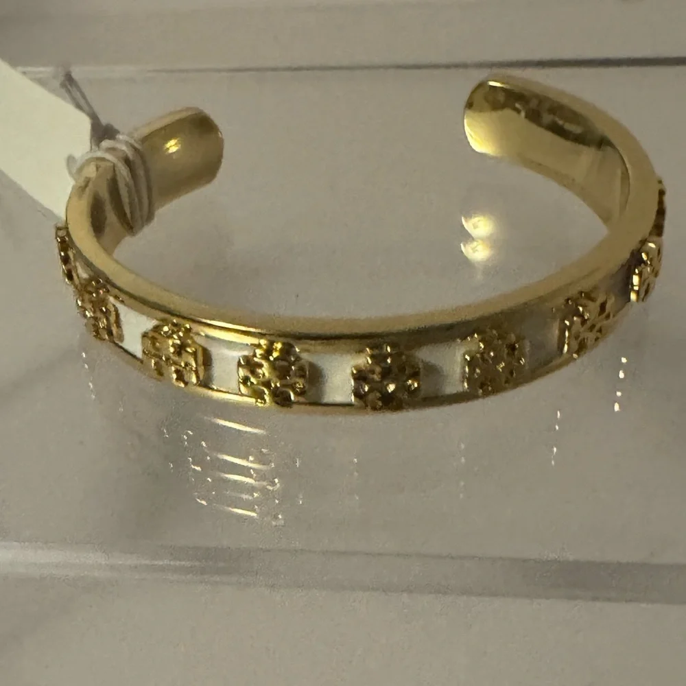 Tory Burch NWT Kira White Enamel & Gold-Toned Cuff Bracelet